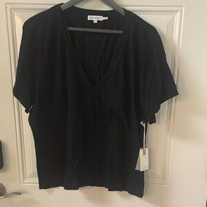 Good American Black Relaxed Short Sleeve Blouse